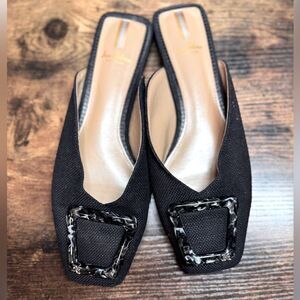 Sam Edelman Black Linen Buckle Mules size 7.5